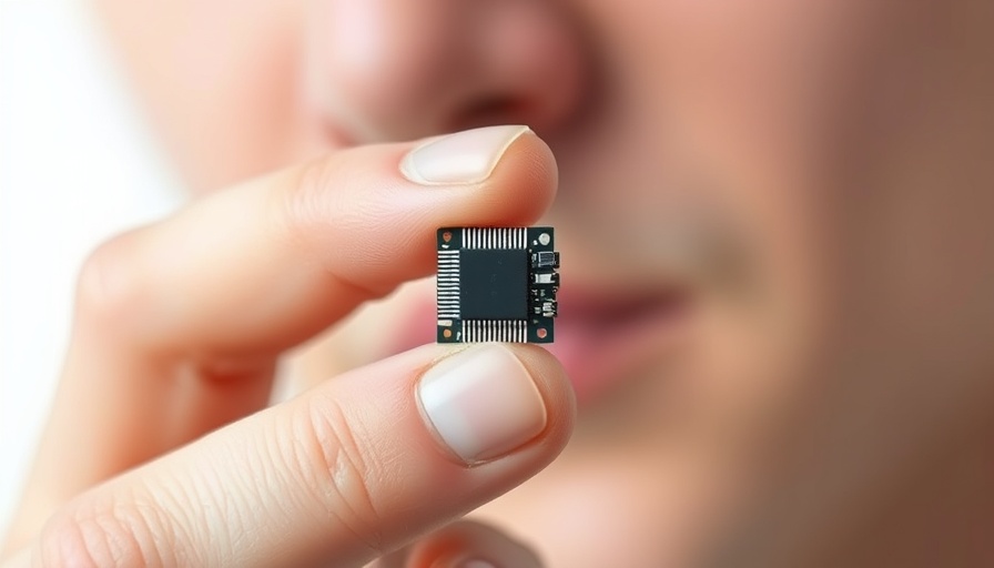 Ultra Efficient Wireless Communication microchip held by a hand.