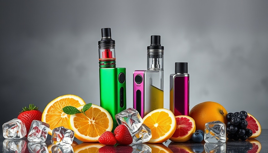 Colorful vaping devices with fruits and ice representing long-lasting vaping alternatives.