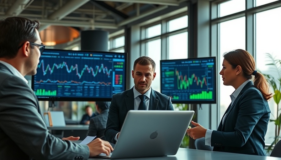 TSX drops as business professionals analyze stock data in an office.