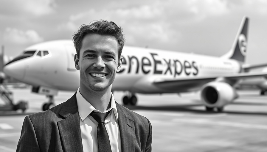 Fred Smith's Low-Key Leadership portrayed in a vintage photo of a man by a Federal Express plane.