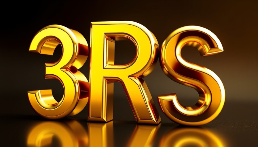The Three Rs in Leadership: shiny golden 3D lettering on gradient background.