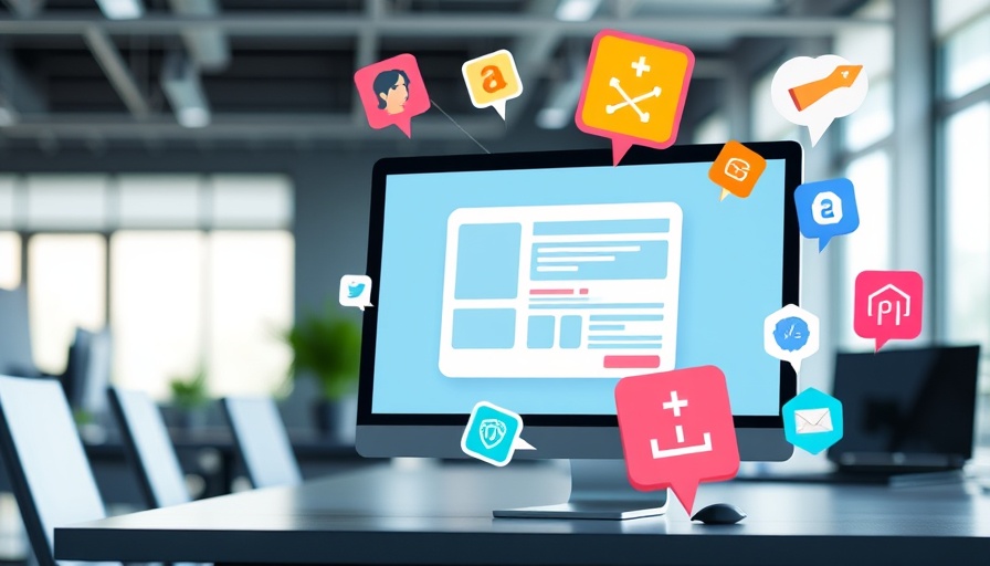 Digital marketing icons and pop-up ads on a computer screen.