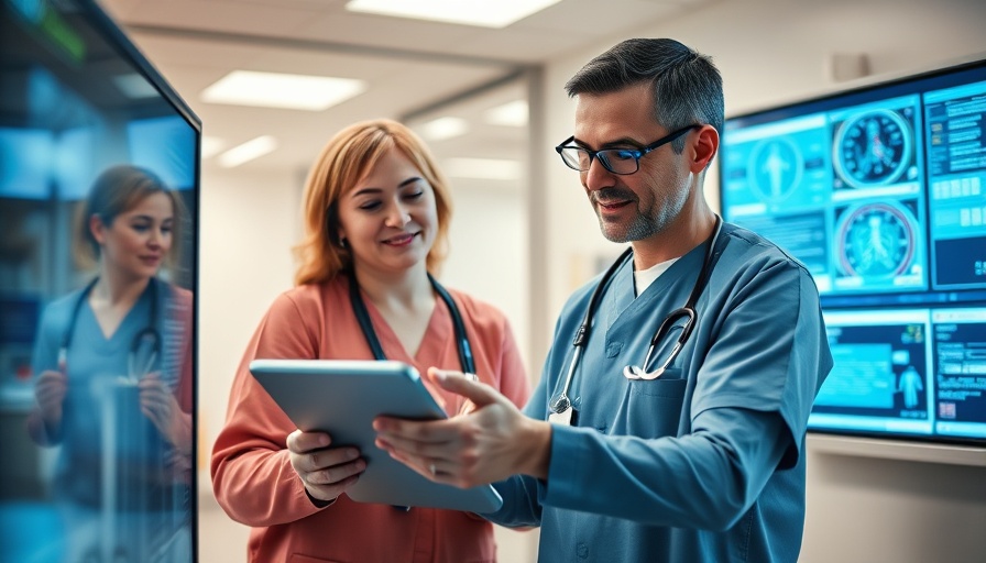 Balancing Technology and Human Touch in Healthcare: Professional interacting with tech and patient.