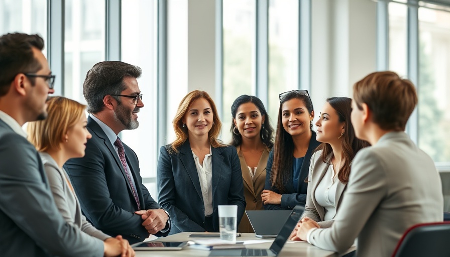 Diverse professionals discussing at a meeting table demonstrating Mindful Leadership Training.