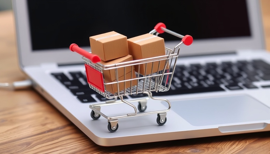 Mini shopping cart on laptop, stop buying to save money.