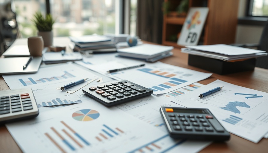 Financial chaos with papers and graphs on desk, highlighting why projects go over budget.
