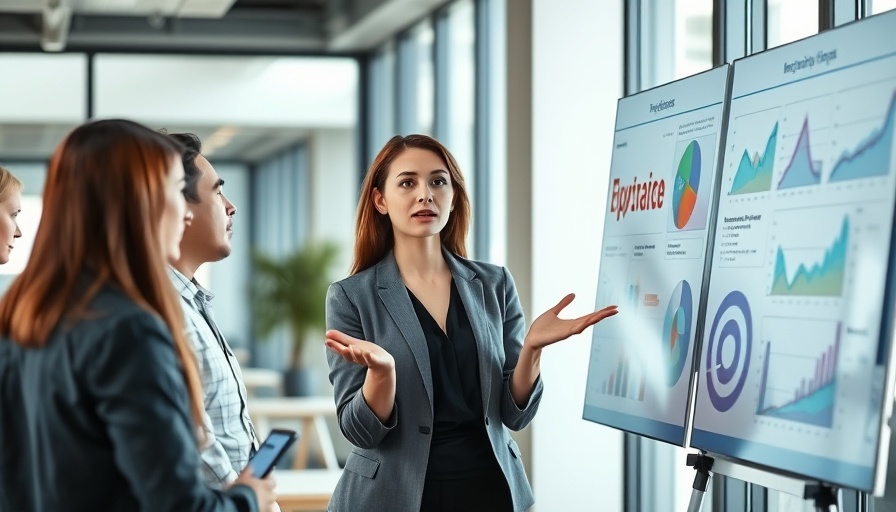 Young woman presenting a project proposal in a modern office.