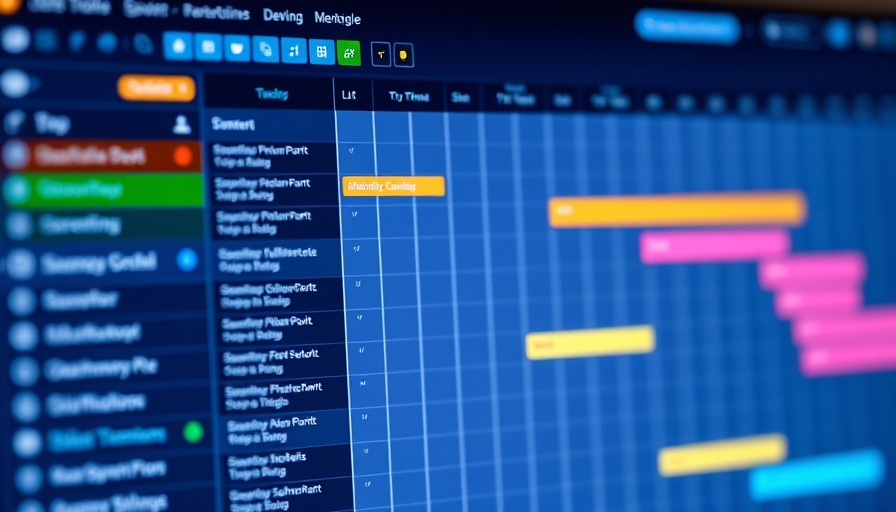 Detailed digital Gantt chart for project management, vibrant and clear.