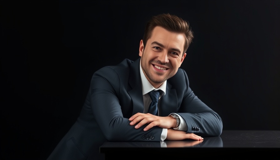 Confident man in suit emphasizing leadership advantage with curiosity.