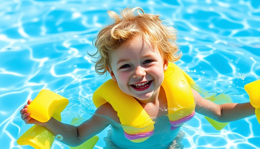 Child enjoying swim lessons in Auckland pool, smiling brightly.