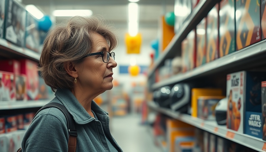 Rising inflation impact on businesses: woman shopping in toy store aisle.