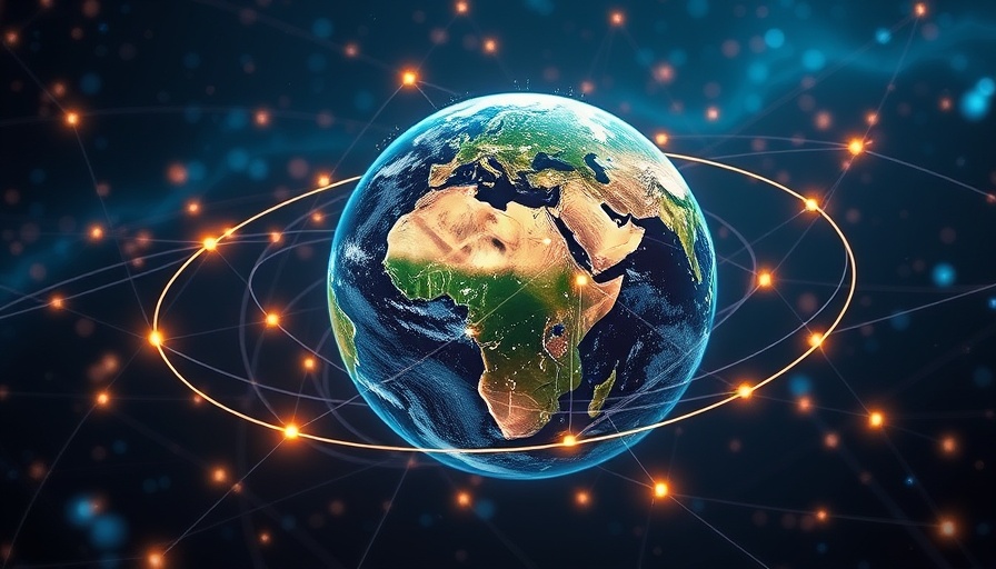 Geespace satellite launch visualized with Earth and digital network.