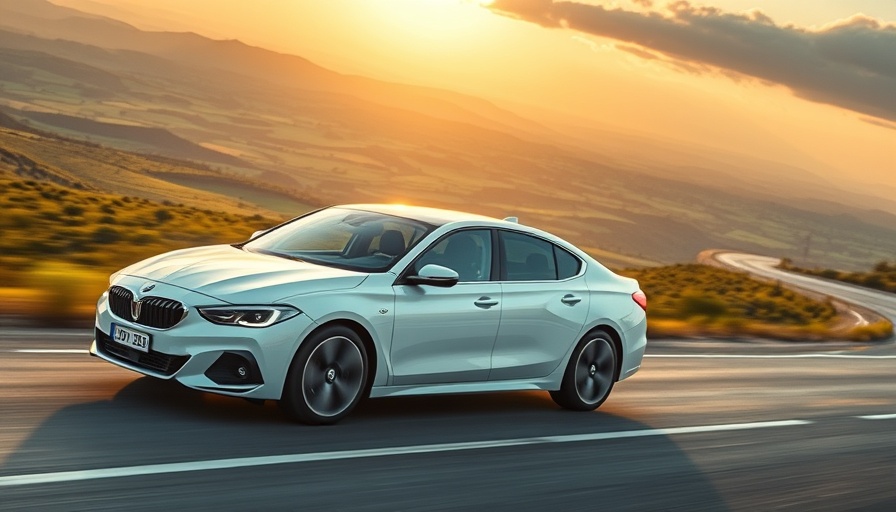 Sleek white sedan on winding road under sunset sky, fleet data integration concept.