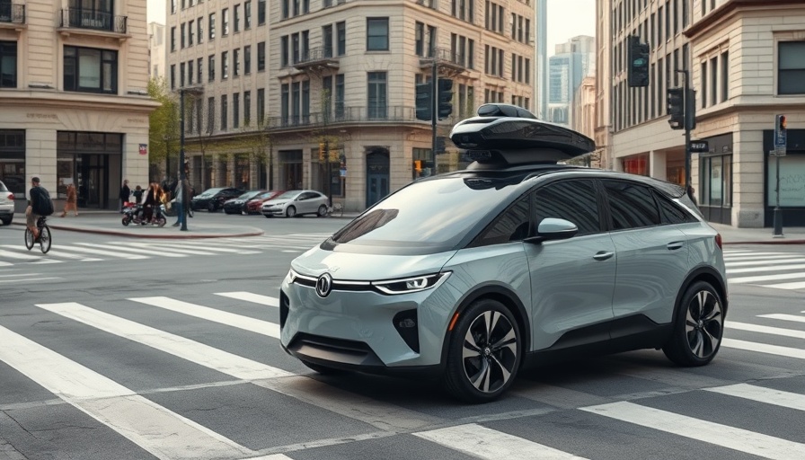 GM restarts driverless car program featuring a futuristic autonomous vehicle at a city intersection.