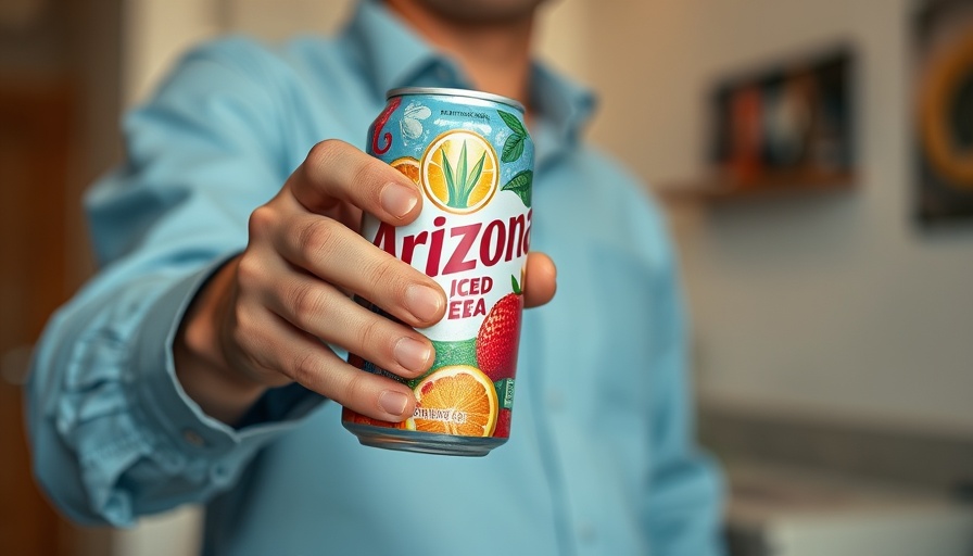 Close-up of a hand holding an AriZona Iced Tea can, price change context.