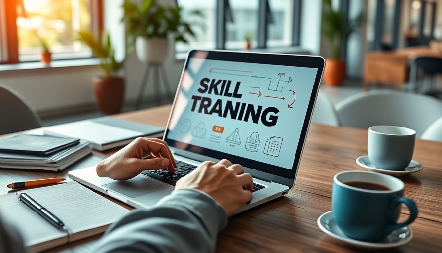 Contentment in business growth: skill training concept on laptop.