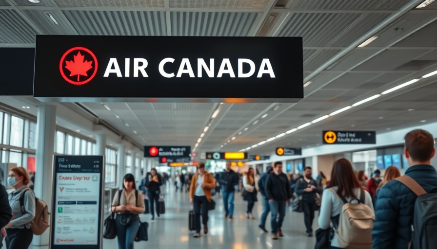 Air Canada strike impact on business; sign in airport about labor disruption.