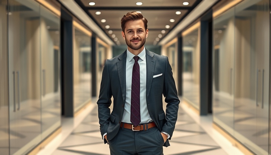 Man in modern hallway representing oral health impact.