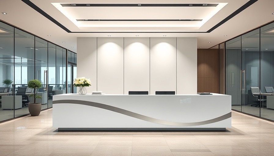 Modern reception desk in Manila office with sleek design and bright lighting.