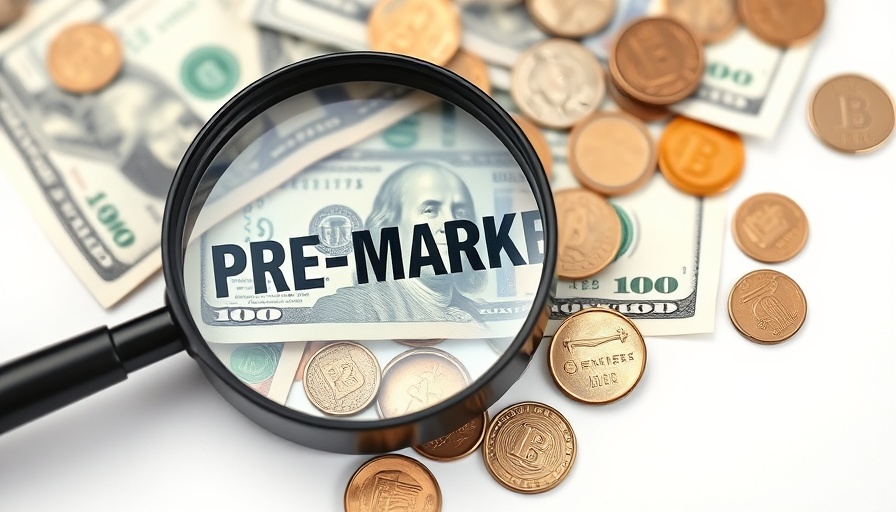 Magnifying glass over money with PRE-MARKET text, symbolizing upcoming business events.