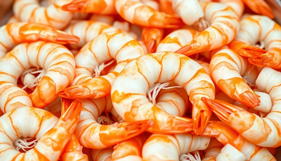Close-up of cooked shrimp, vibrant colors, photorealistic.