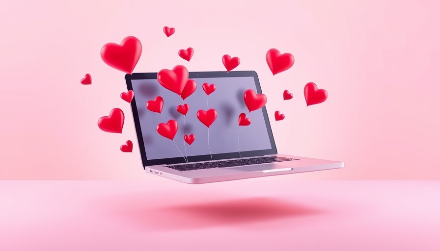 Balance humor and social responsibility with floating laptop and heart icons.