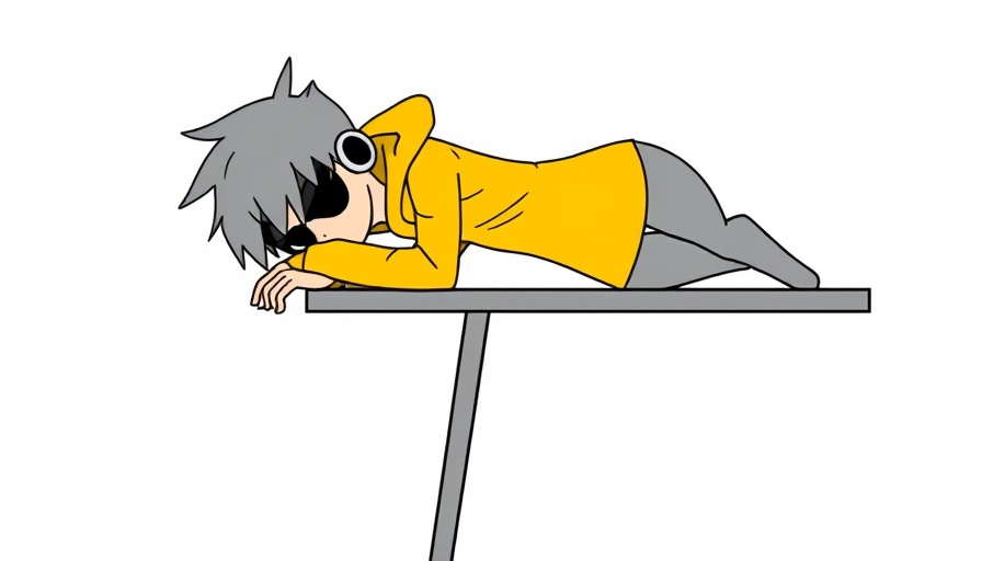 Stylized abstract illustration of a character leaning on a table.