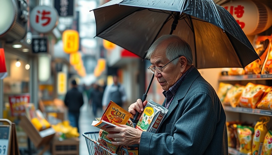 Shopper examines snacks in Japan, illustrating inflation trends.
