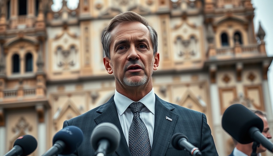 NYC Exodus Mamdani Win: Man addressing press at historical site.