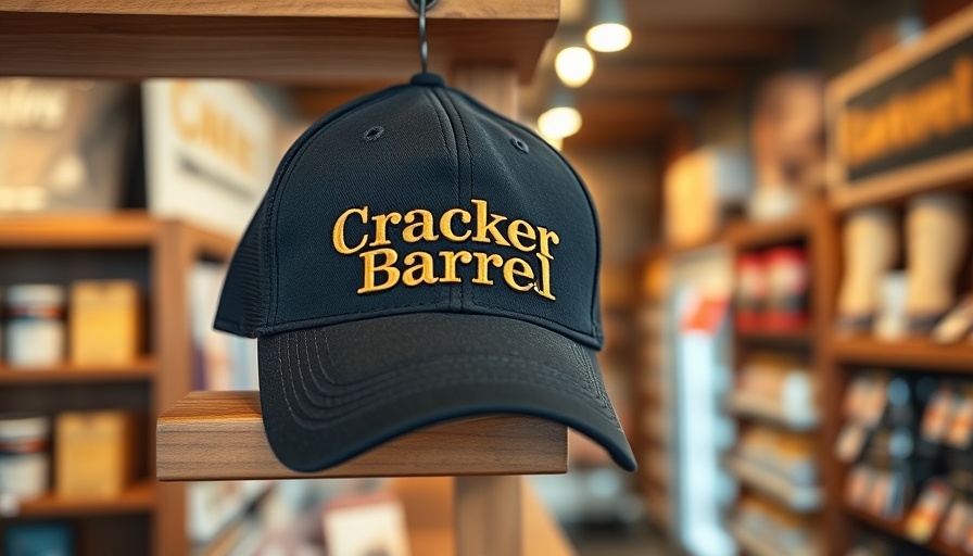 Close-up of Cracker Barrel cap in store lighting.