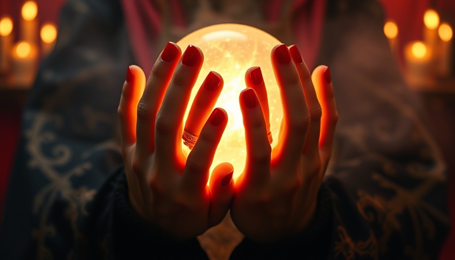 Mystical fortune teller's hands over glowing orb, AI-powered simulation sandboxes.