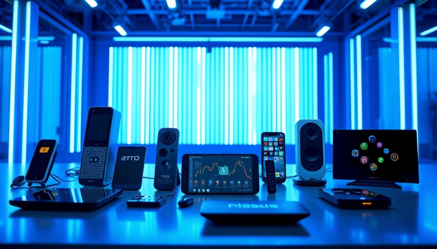 Battery-powered IoT asset tracking devices in futuristic blue lighting.