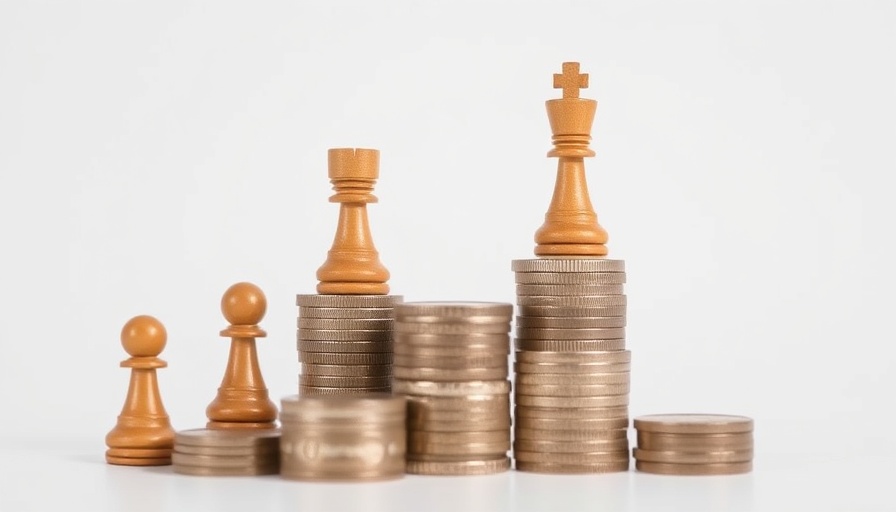 Chess pieces on coin stacks symbolizing financial strategy.