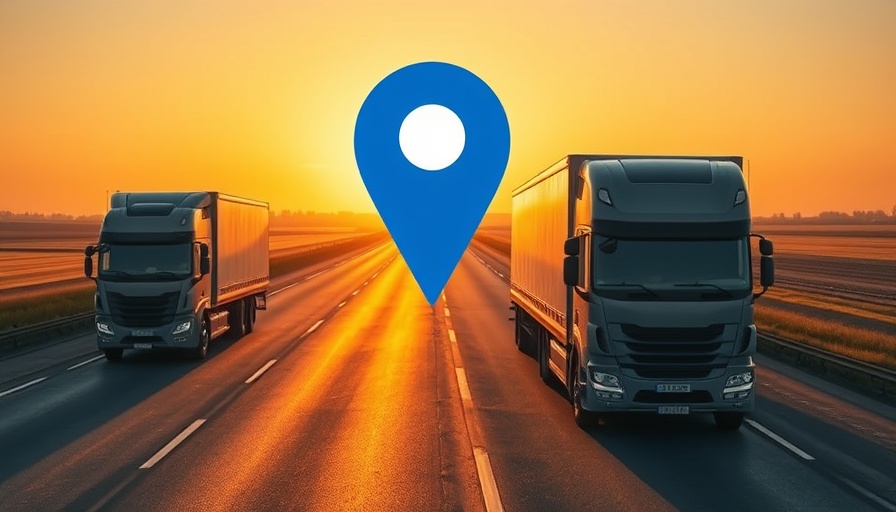 Trucks on highway with location pins showcasing fleet management capabilities IoT.