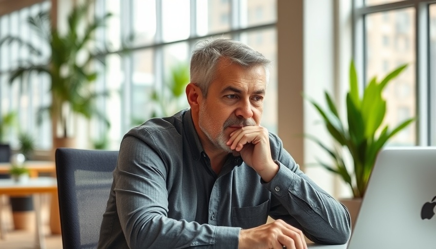 Thoughtful leader in modern office, contemplating self-awareness.
