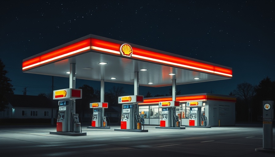 Shell gas station at night related to Shell racial bias lawsuit.