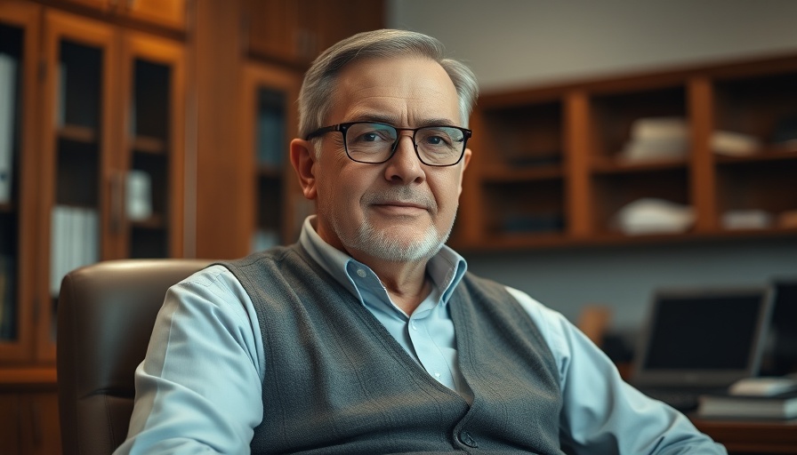 Influential media journalist in an office setting, warm lighting.