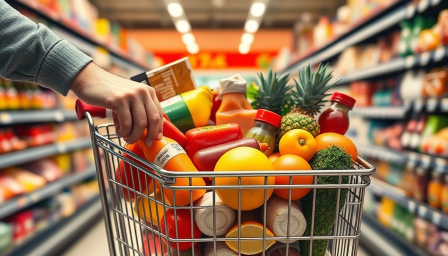 Shopping cart with diverse groceries showcasing TJX Companies extraordinary bargains.