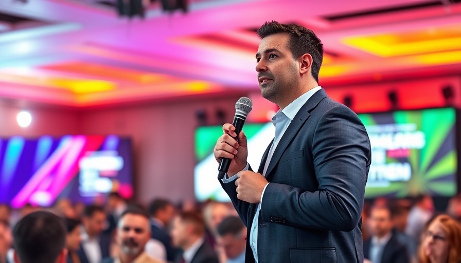 Speaker at Future Proof Business Events with vibrant background.