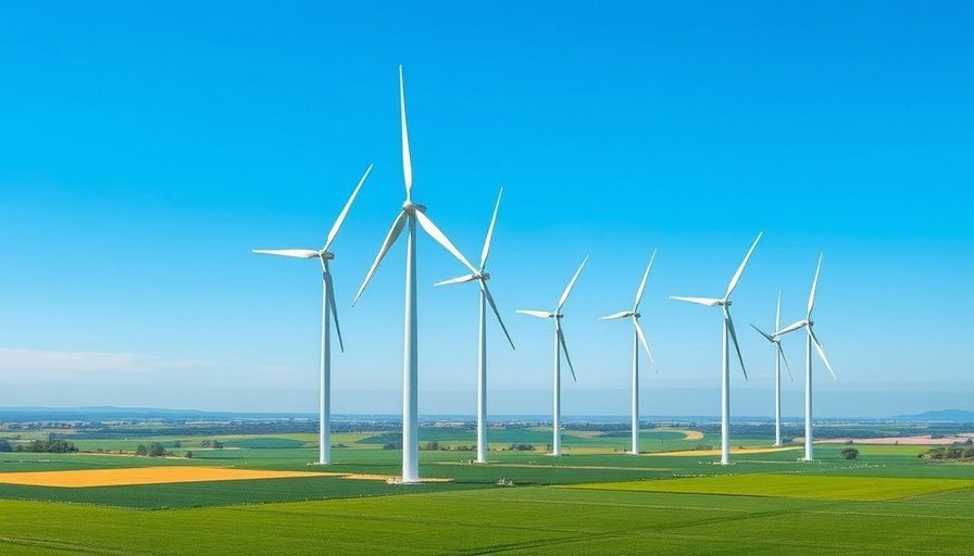 Wind turbines in green fields, renewable energy solutions.