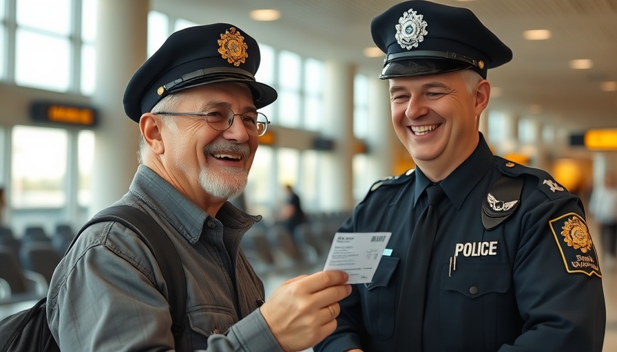 Officer's kindness to stranded man at airport terminal.