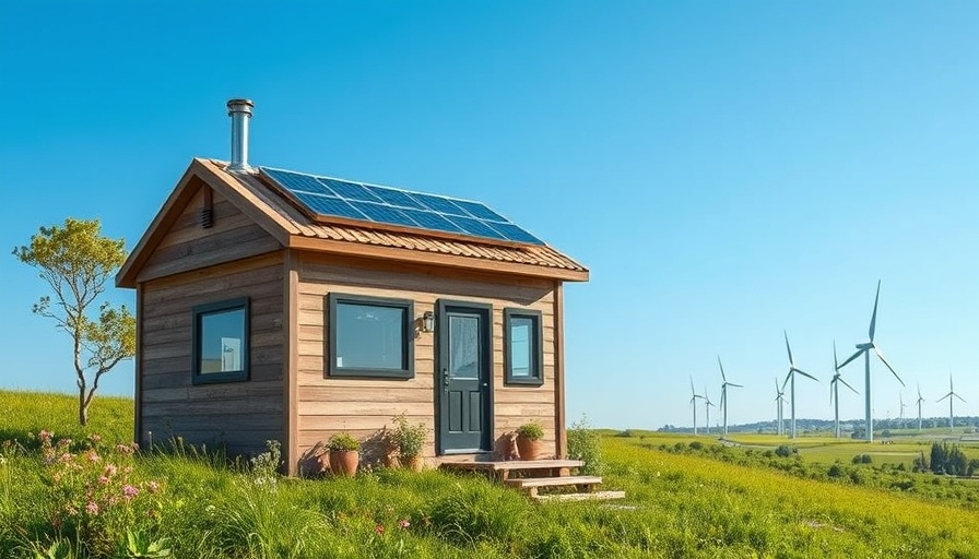 Innovative eco-friendly tiny homes from wind turbines in lush green landscape.