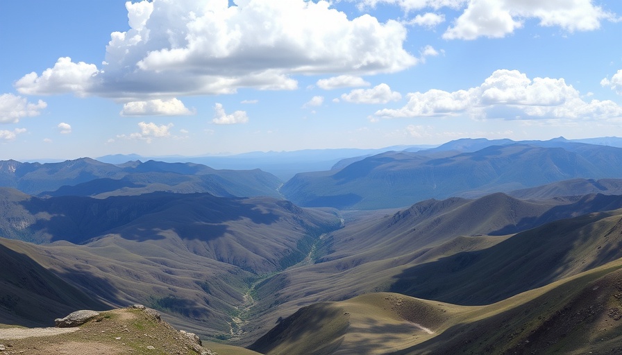 Expansive Rocky Mountain view under a cloud-dotted sky.