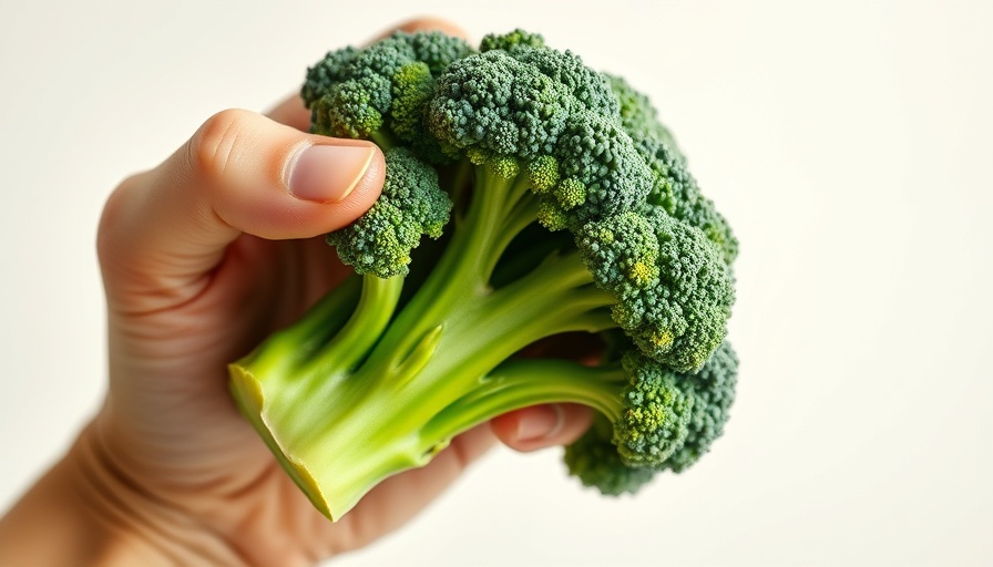 Close-up of a hand holding broccoli; foods to prevent urinary tract infections.