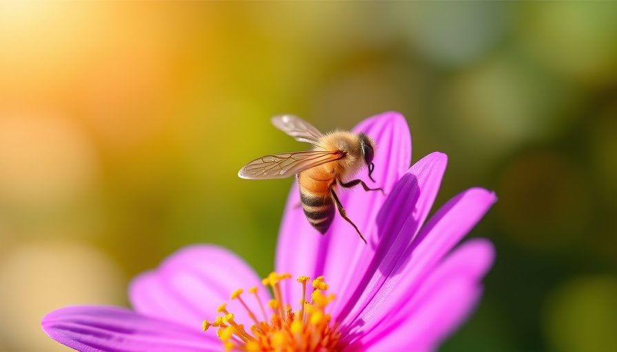 Bee gathering nectar on a purple flower, pollinator pathways urban transformation.