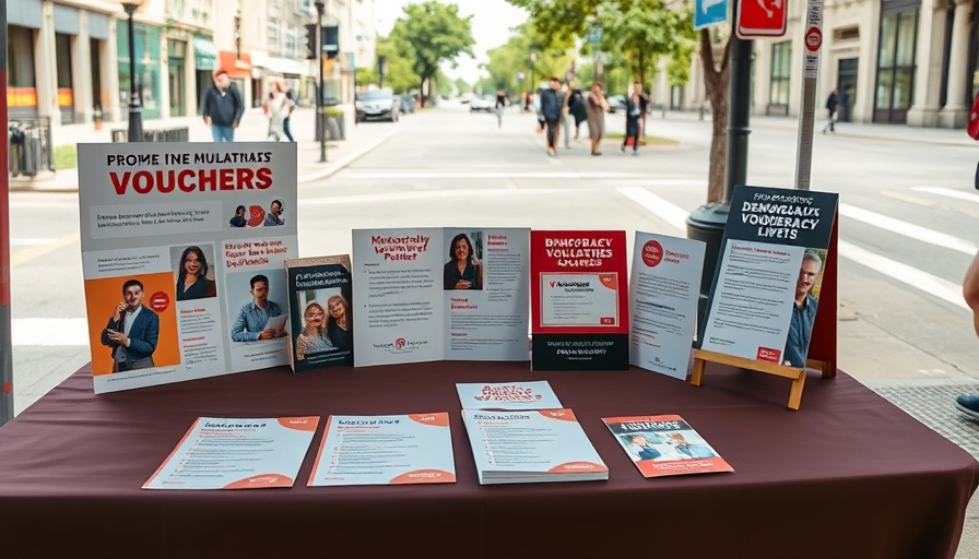 Democracy Vouchers in Seattle display table at outdoor event.