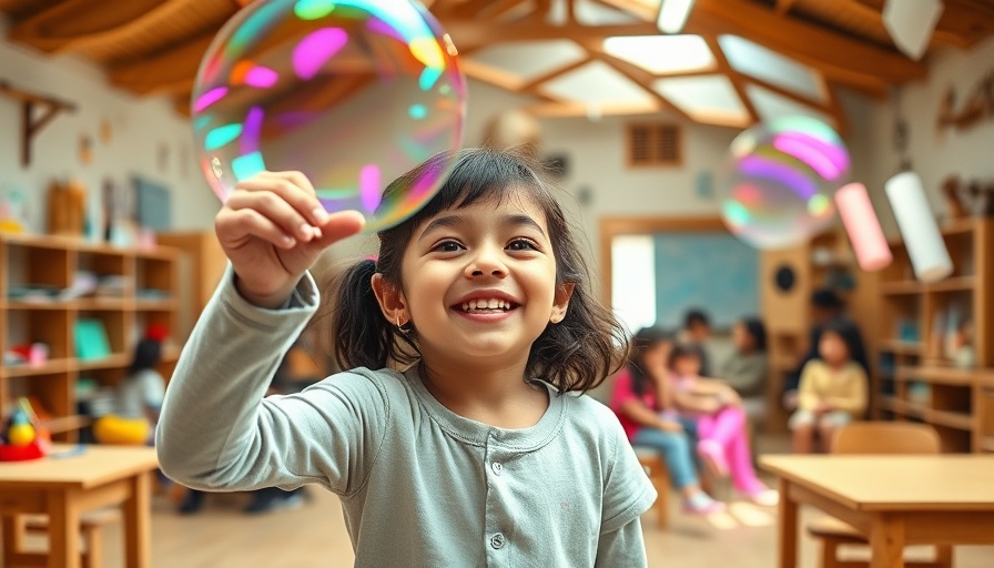 Young girl in an interactive learning space making bubbles, highlighting the future of education.