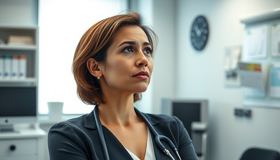 Empowered woman considering hysterectomy options in a medical office.
