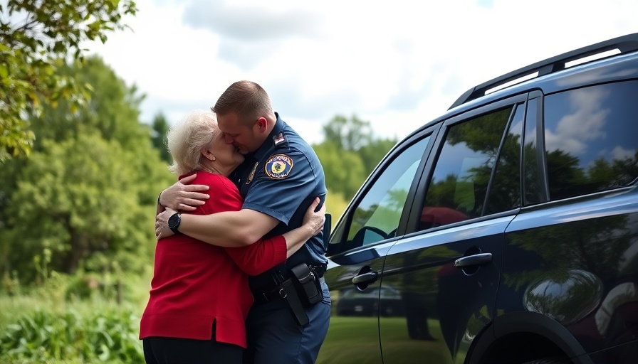 Emotional reunion with police after drone technology saves missing woman.