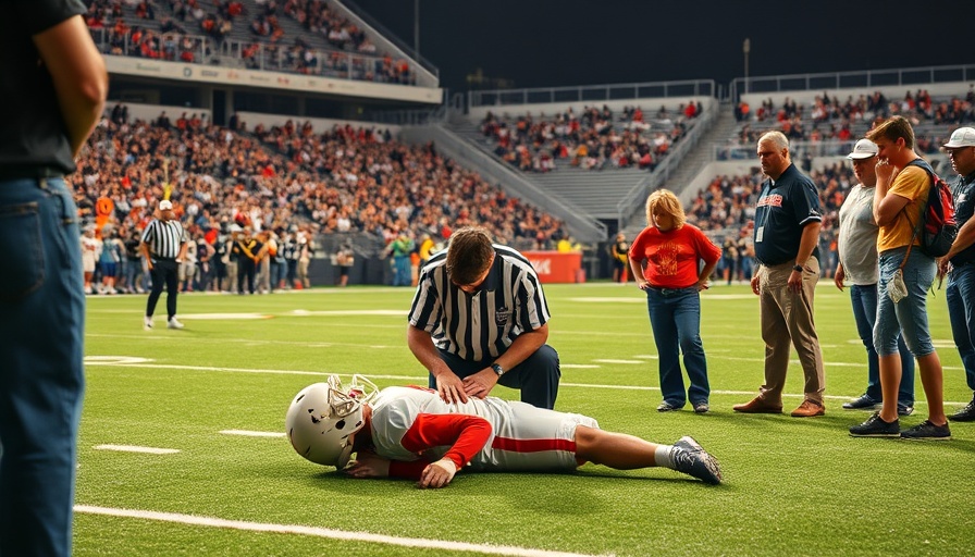 High school football referee receives CPR on field amidst a crowd.